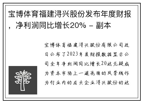 宝博体育福建浔兴股份发布年度财报，净利润同比增长20% - 副本